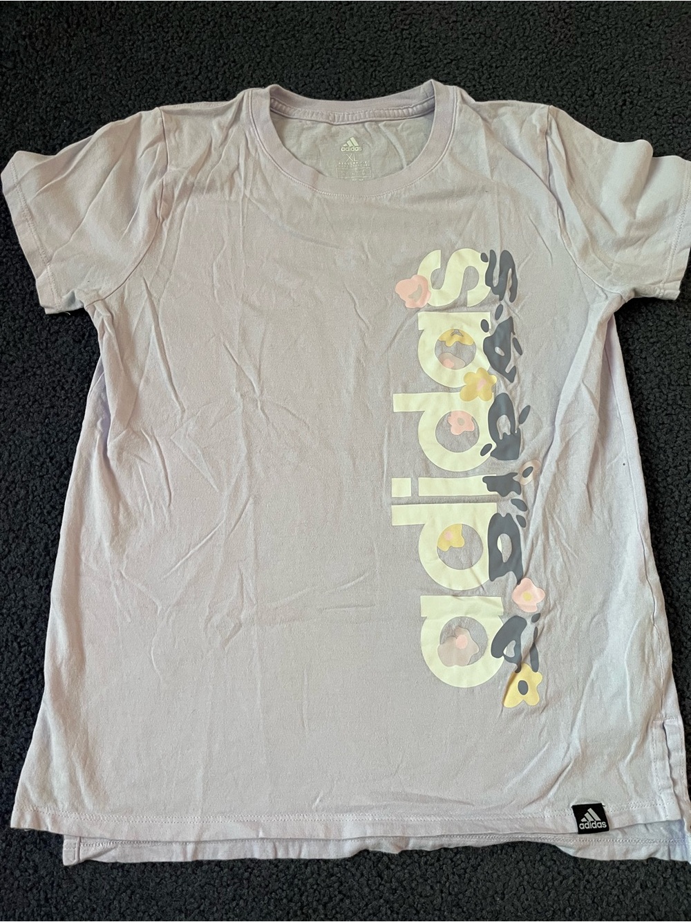 adidas Kids Lavender Graphic Logo Tee with Floral Accents